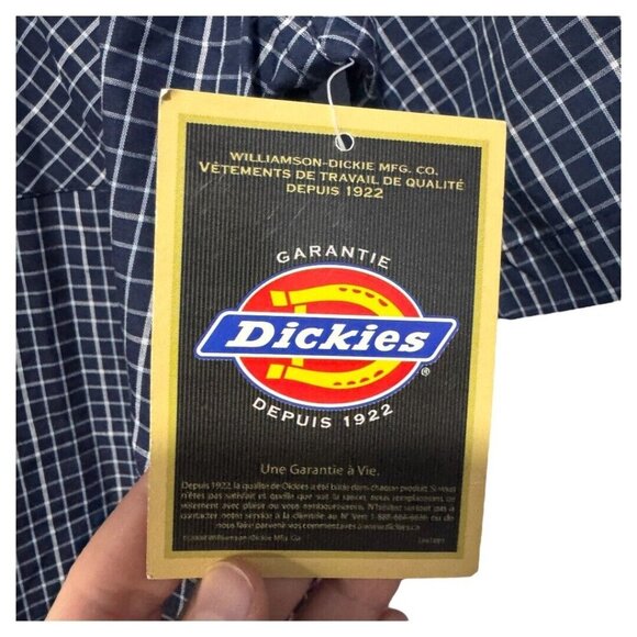 nwt Dickies Blue Plaid Short Sleeve‎ Button Up Shirt Size L - Picture 4 of 6